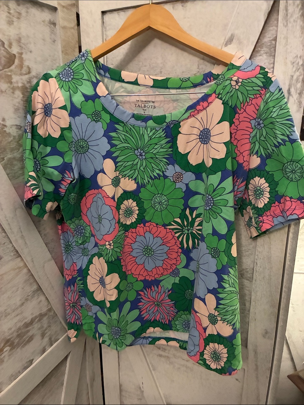 Talbots Green Floral Scoop-Neck Short Sleeve Top